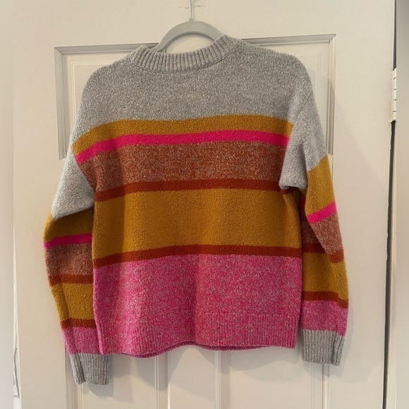 Lou & Grey Loft Gray Pink & Orange Striped Crewneck Pullover Longsleeve Sweater - Picture 4 of 5